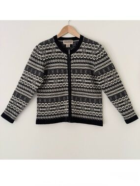 Newton Trading Co Wool Cardigan Fair Isle Knit Sweater Full Zip Womens Sz MP